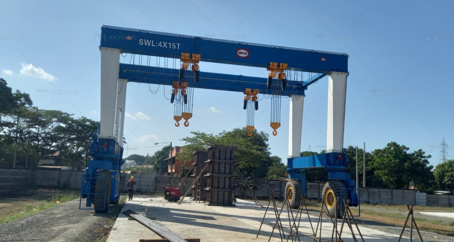 4×15 тонн козловой кран на пневмоходу установлен в Никарагуа